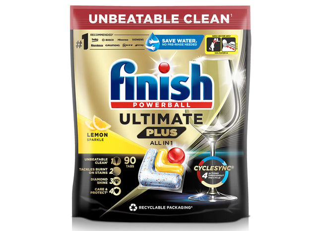 Finish Ultimate Plus All in One Lemon Sparkle, 90 Pack
