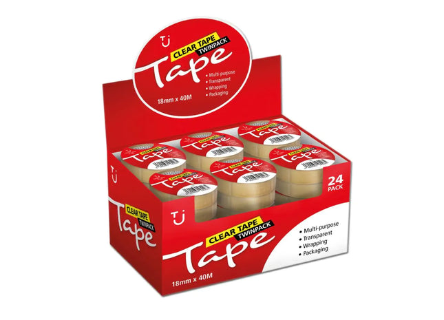 TJ clear tape twinpack 18mm x 40M - pack of 24