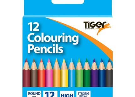 Tiger colouring pencils 12 colours half length - 12 hang packs