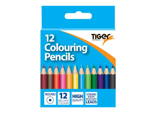 Tiger colouring pencils 12 colours half length - 12 hang packs